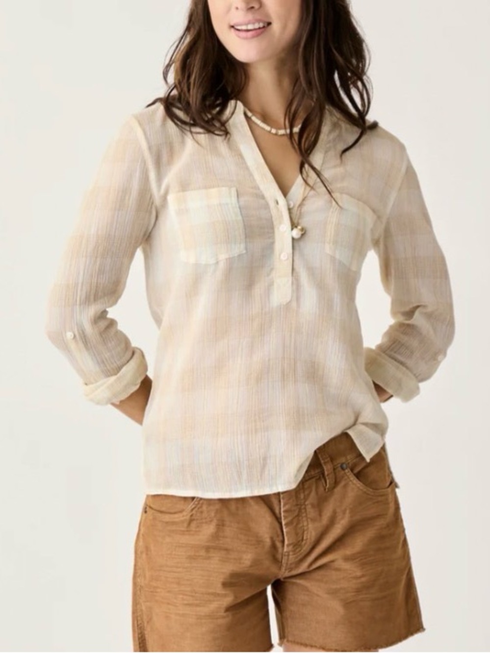 Carve Designs Womens Roll Tab Dylan Gauze Crepe Plaid Lightweight Shirt Large